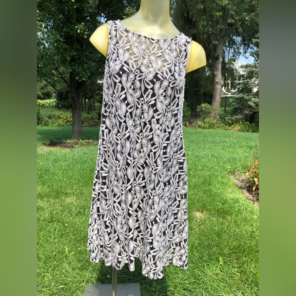 Free People Black Midi Dress with White Floral Lace